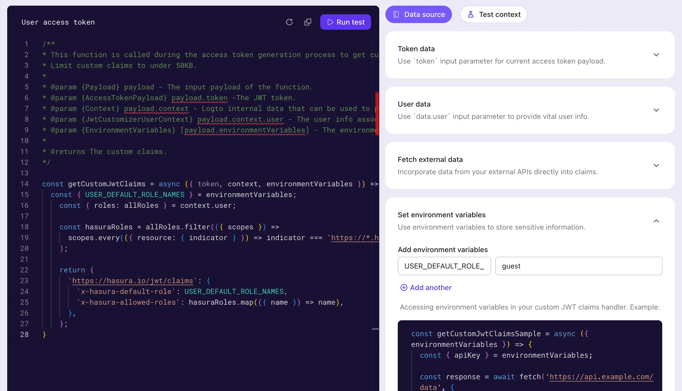 Script de token de acesso do usuário